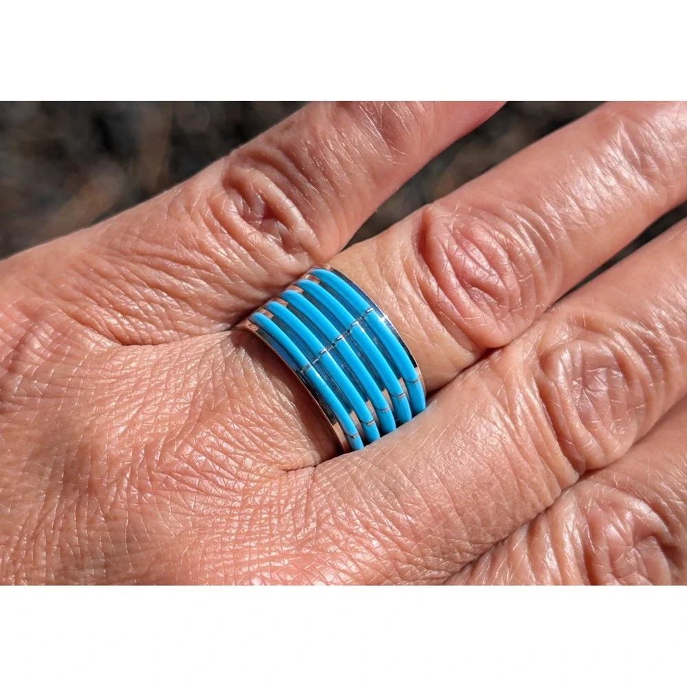 Zuni‎ Turquoise Ring Genuine Native American Handcrafted Jewelry Sz 7 ***